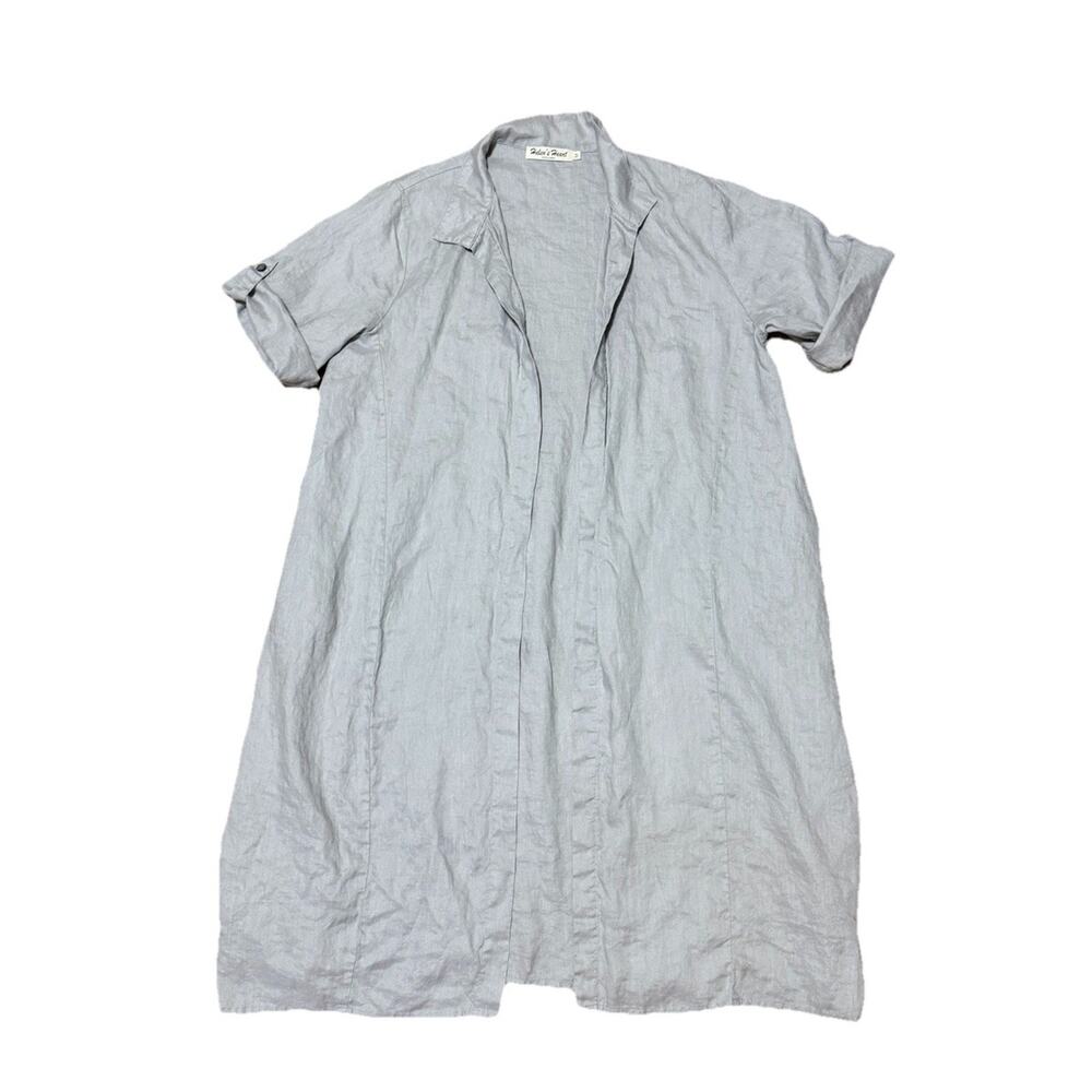 Helens Heart 100% Linen Open Front Top Shirt Sz Medium Gray Short Sleeve Jacket